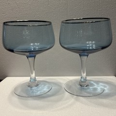 Vintage Fostoria Blue Coupe/Sherbet Glasses With Silver Rim And Clear Stems 2