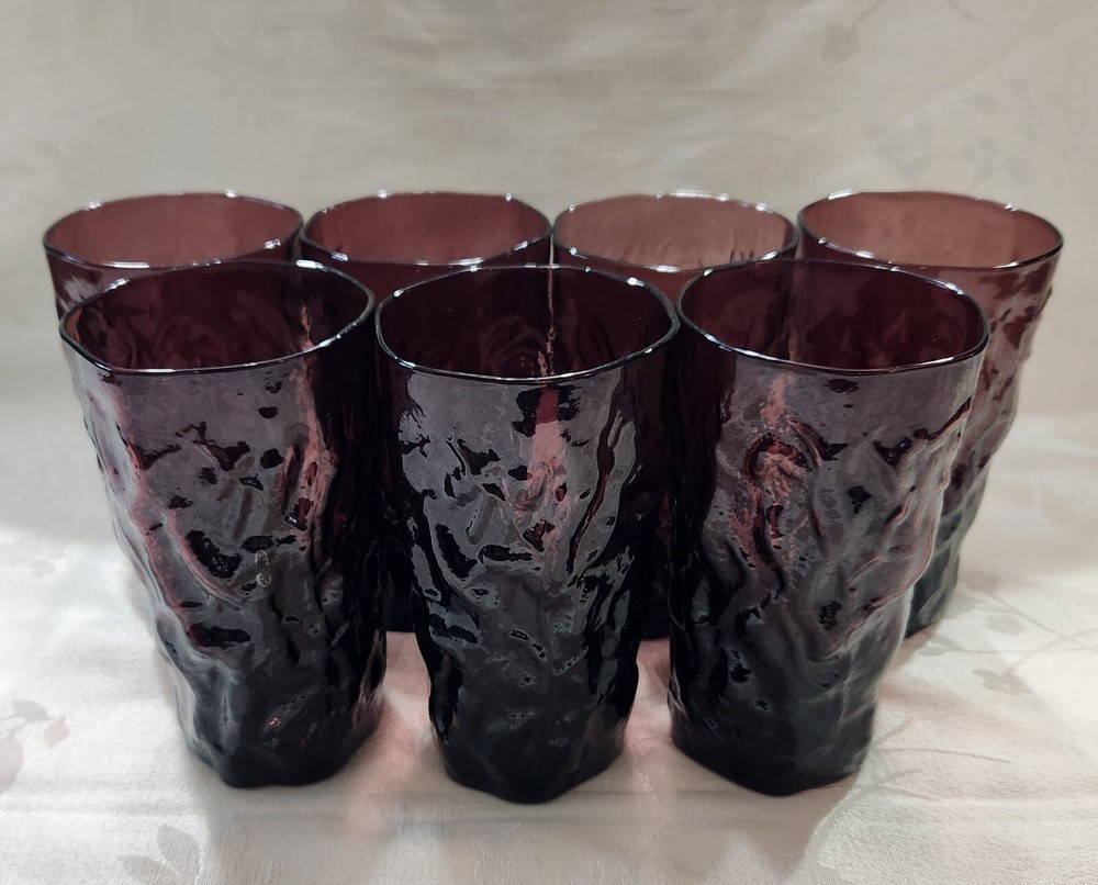 Seneca 5 3/4″ Plum Amethyst Driftwood Crinkle 16oz Flat Tumblers – Set Of 7