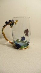 ARC of France Clear Glass 4 7/8″ Coffee Tea Cup Glass Jeweled Enameled Flowers