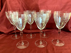 Tiffin Franciscan Tall Water Goblets with Cut Flowers and Circles Set of 6