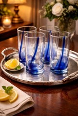 Libbey Impressions Blue Ribbon 16oz Cooler Glass Set of 4, Heavy Base & Dimpled