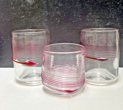 3 Vtg Thames Street Glass House Art Glass Cocktail Tumblers 1986 Applied Rings