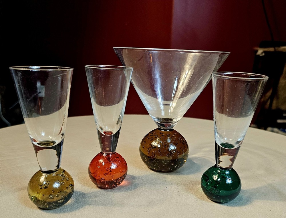 Vintage MCM Multi-Color Controlled Bubble Ball Base Barware Lot of 4
