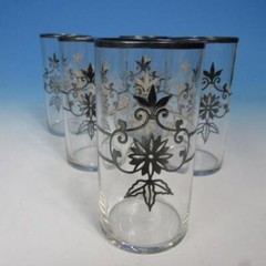 Decorated Silver Overlay – 5 Tumblers – 4½ inches