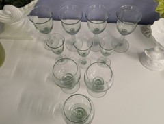 la mediterranea Set/9 Hand blown Green Wine, Beer, Water Goblets NEW!