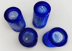 Set (4) Cristal D’Arques Valse Cobalt Blue Cut to Clear 4-1/2” Juice Glass.