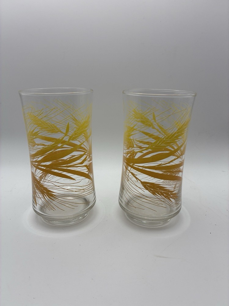 Vintage Libbey Golden Wheat Harvest Pattern Glass Tumbler Set Of 2 Ex Cond