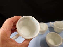Set of 6 Fenton Milk Glass Octagon Hobnail Punch Bowl Cups INV2