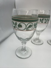 Set of 6 Pfaltzgraff French Quarter Tea Water Glasses 7″ Goblets Leaf Green Crea