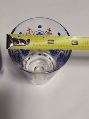 Vintage MCM Anchor Hocking Tall Shot Glasses Blue Gold Fleur-de-lis Set Of 2