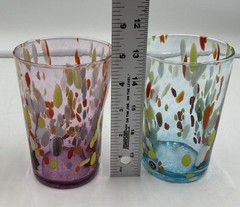 Set of 4 Hand Blown Studio Art Glass Murrine Millefiori Tumblers Confetti 4.75”