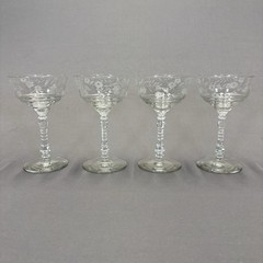 Libbey Rock Sharpe Halifax Tall Sherbet Champagne Glass 6 1/8″ Set of 4 Gray Cut