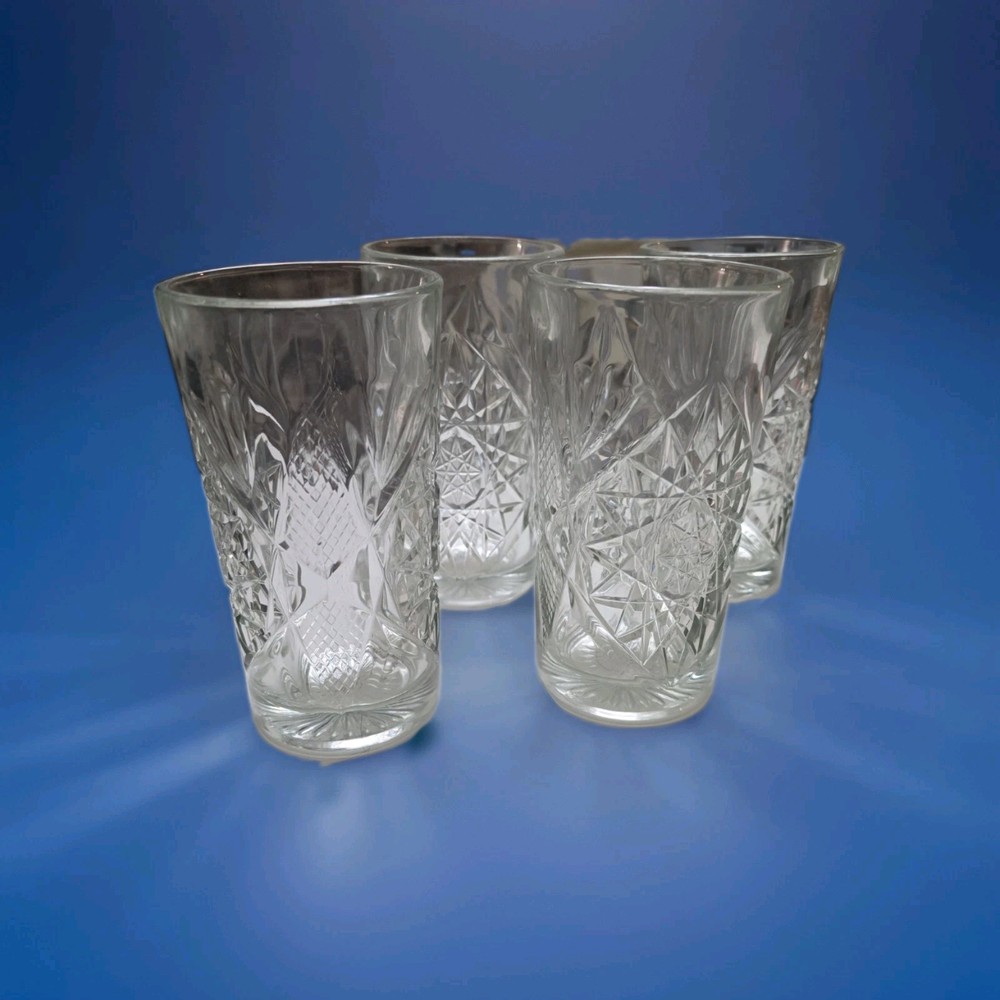 Vintage Libby USA Hobstar 6” Tall 16 oz. Highball Drinking Glasses Set of 4