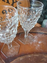 Antique Glasses Fostoria American Hex Foot Water Wine Goblets Set 4