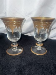 Rare Set of 2 Arte Medici Italy VETRO 24K GOLD Water Goblet Glasses.