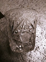 Set of 4 American Brilliant Double Old Fashioned Crystal Glass Criss Cross Fan