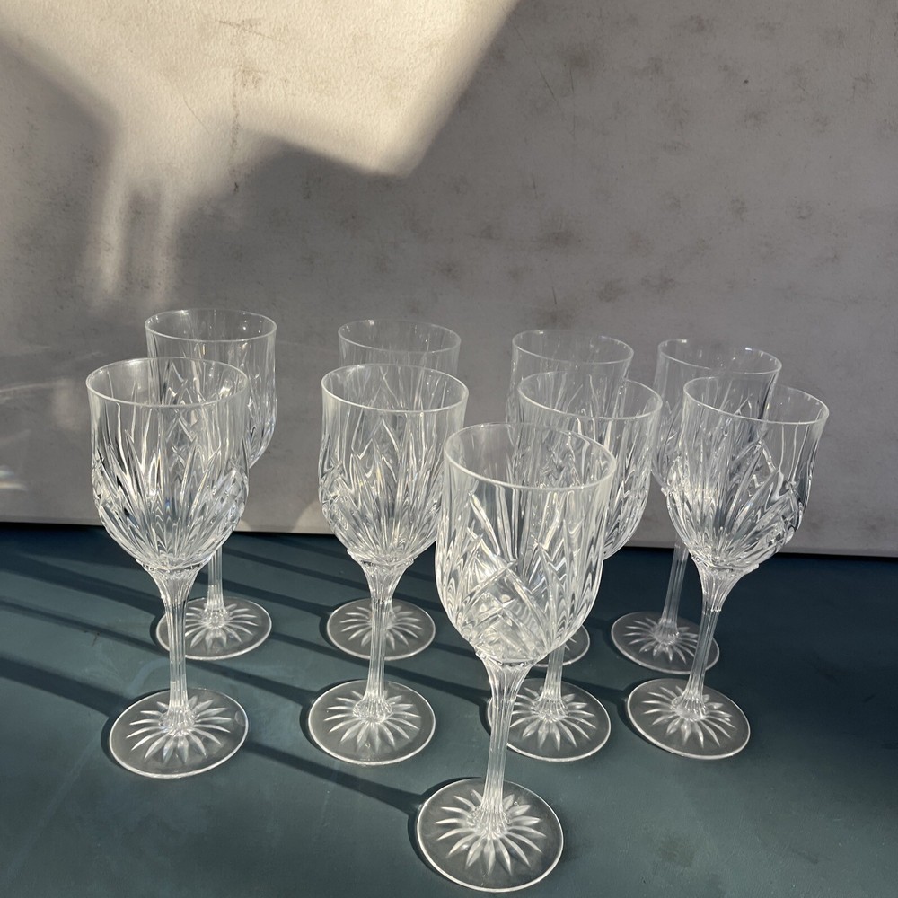 (9) Cristal D’Arques-Durand MADRIGAL Water Goblet Glass Cut Fan 8″ Clear Steam
