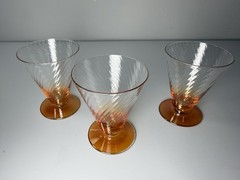 Vintage Carnival Glass Sherbet Glasses Set 3 Marigold Foot Optic Swirl Cocktail