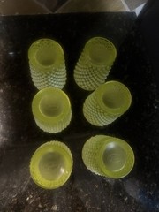 Vintage Fenton Topaz Uranium Hobnail Opalescent Glass, Set Of 6 Tumbler Glasses