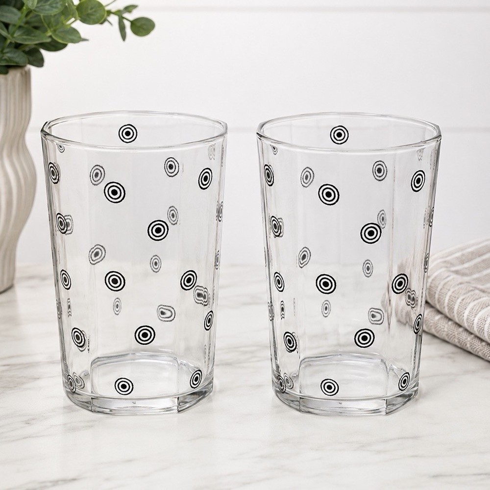 Vintage 1935 Kraft Swanky Swigs Black Circle Dot Glasses Juice Tumblers Set of 2