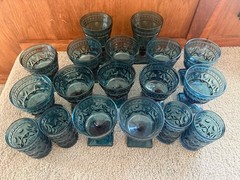 Lot Of 18 Indiana Glass Colony Park Lane VINTAGE Slate Blue Square Foot Glasses