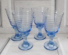 Vintage Libbey Sirrus blue water wine goblet ribbed stemmed 7″ holds 12 fl oz