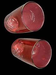 Vintage Bohemian Cranberry Glass Tumblers 5″ Grapes Leaves Etched