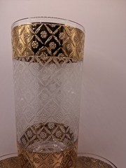 Vtg. Culver Ltd. Scintilla 22K Gold Highball Tumblers 3 Floral Diamond Glasses