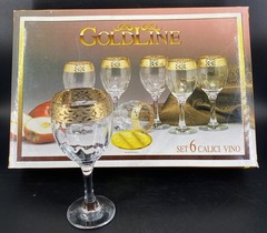 6 Cristal 3A Italian Crystal Goldline 6 5/8” Ribbed Wine Glasses Oro Serigrafico