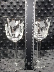 2 Vintage Crystal Clear Industries Dahlia Made In Romania Blown Glass Wine Glass