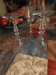 Set of 3 Vintage Hand-Cut Crystal Goblets – 8” Tall – 1940–1960 – Wheel Engraved