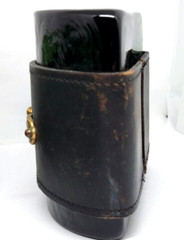 VTG Italy Green Glass LEATHER Bound COAT OF ARMS 1 Bookend 3 ROCKS GLASSES MCM