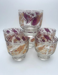 Culver Chantilly Rock Glasses Peony F22K Gold Ornate Mid Century 7oz S/6 C76