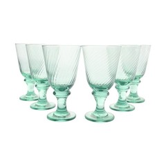 Vintage Set of 6 Green Swirl Optic Wine, Water or All Purpose Glasses 7” 14oz