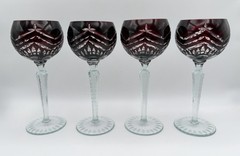 Godinger Crystal Ruby Red Cut to Clear Hock Wine Glass 8.5” Set of 4 Vintage