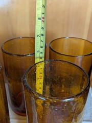 Set of 6 Amber Bubble Glass Highball Glasses 17 oz Tumblers Iced Tea