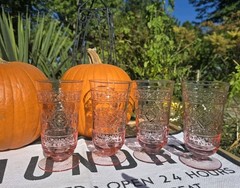 Set of 4 MIKASA For Studio Nova ADIRONDACK Pink Footed Iced Tea 6¼” Aztec EUC