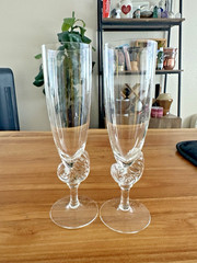 Pair of Vtg Dansk «Neptune» Crystal Champagne Flutes – Designed by Darryle Hinz