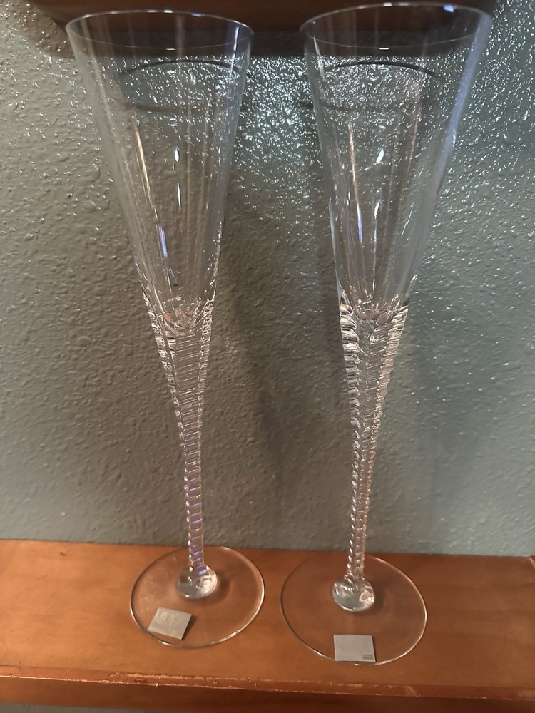 (2) Mikasa Slovenia Cut Crystal Champagne Flutes 11.5″ Tall Gorgeous Stem New