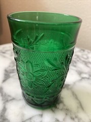 Anchor Hocking Forest Green Floral 5 Oz Juice Glass and small fruit bowl
