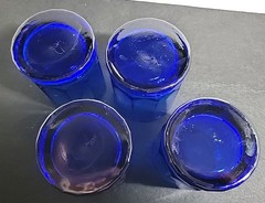 4 Anchor Hocking Rock, Lowball Cobalt Blue Essex 10 Panel Glasses