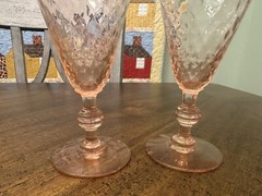 Vtg Pink Depression Cordial Glasses Optic Design 5 1/4″ Tall