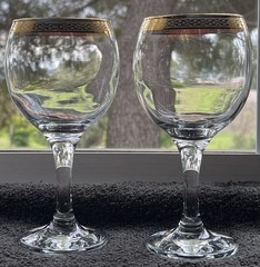 Vintage Crystal Gold Rim Pasabahce Circle Classique Wine Water Goblet Glasses(3)
