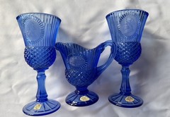 George Washington Avon Bicentennial Wine Goblets (Set of 3) Cobalt Blue Pitcher