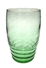 Vintage Libbey Spanish Green Venetian Optic Swirl Bangles Tumble, 4-3/8”, 9.5oz