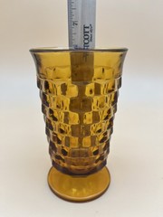 Vintage Indiana Whitehall Colony Cubist Amber Set 6 Glass Footed Tumblers MCM 6″
