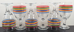 7 Royal Norfolk Mambo Iced Tea Set Libbey Fiesta Rainbow Striped Goblet Stemware