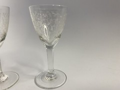 3 Vintage ARCADIA Crystal Glass Brandy / Liquor Stemware ETCHED FLORAL Czech