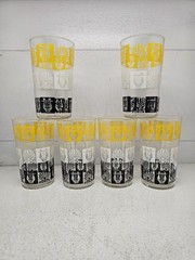6 Vtg Glasses Barware MCM Lyre Harp Yellow White Black MCM Music Lovers
