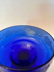 Cobalt Blue Glass Sherbet Sorbet Dessert or Cocktail Etched Grapes 4.5” Leaves